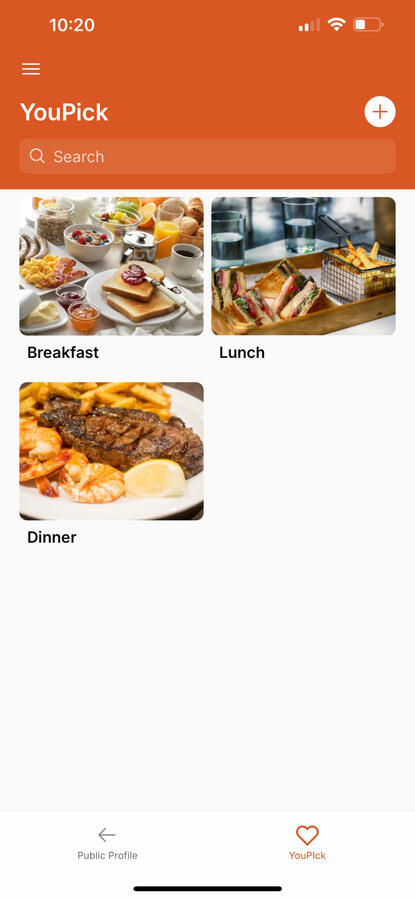 Meal Type selection page
